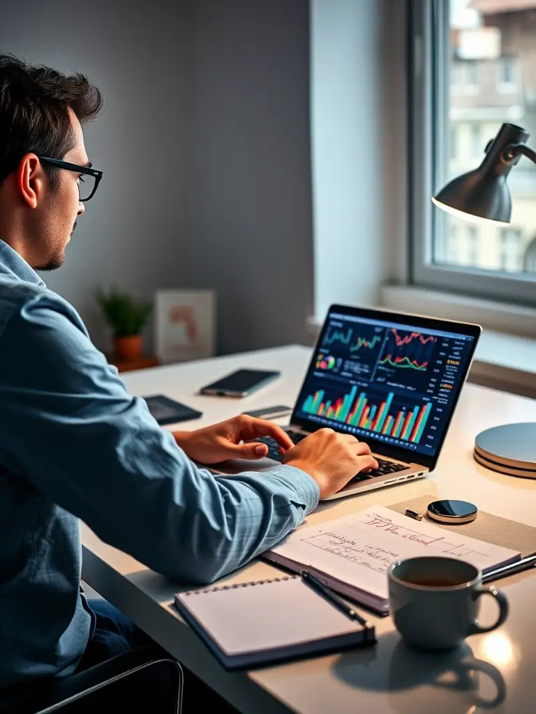 A focused franchisee analyzing PPC data on a laptop, showcasing the importance of data-driven decisions in franchise PPC advertising.