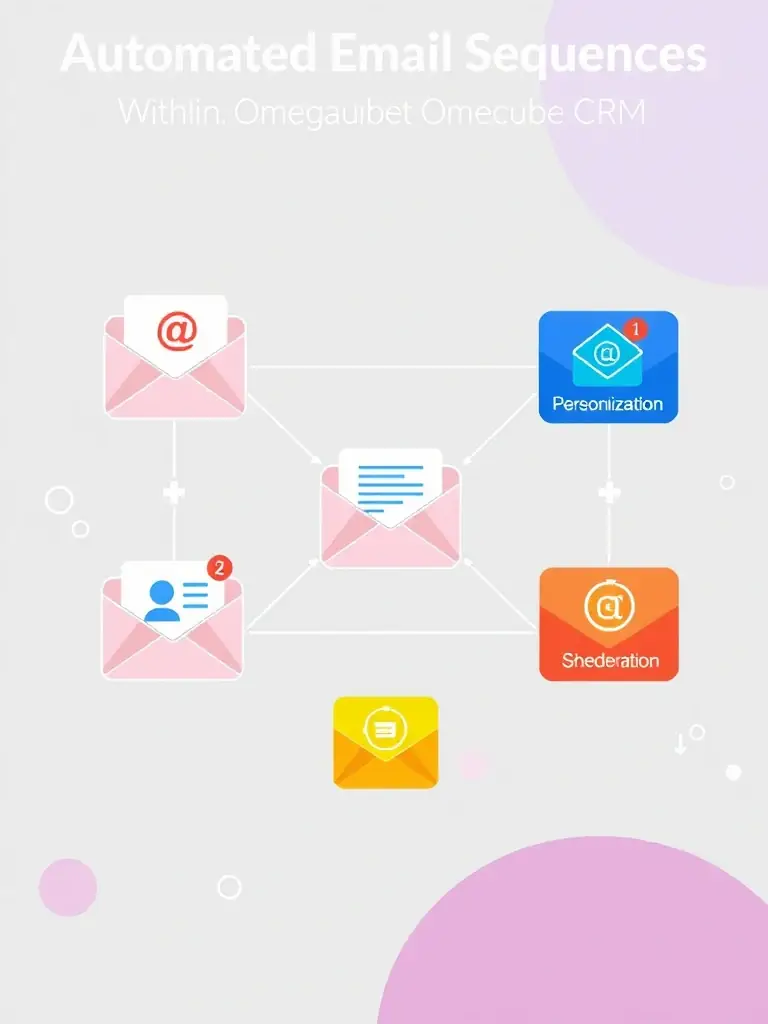 A visually appealing graphic representing automated email sequences within Omegacube CRM, highlighting personalization and scheduling.