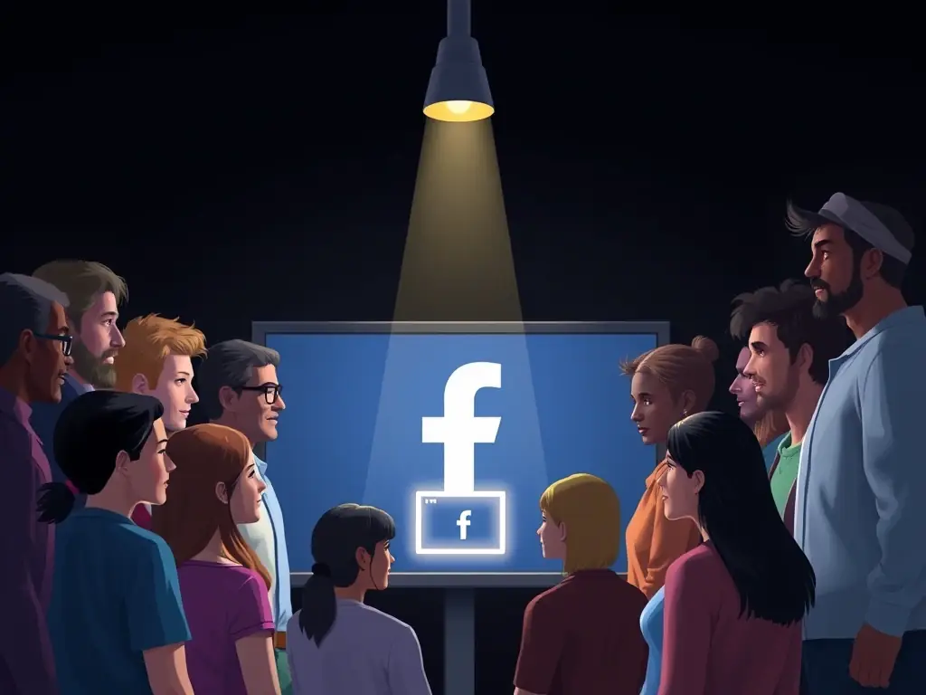 An image depicting a diverse group of people, representing the vast Facebook user base, with a spotlight highlighting a small, targeted segment.