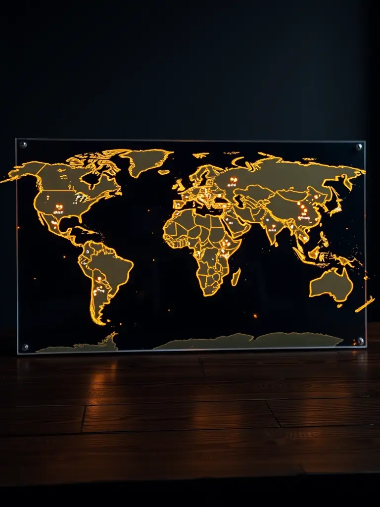 A professional photograph showcasing a world map with interconnected nodes, symbolizing global market leadership achieved through Omegacube's SEO solutions.