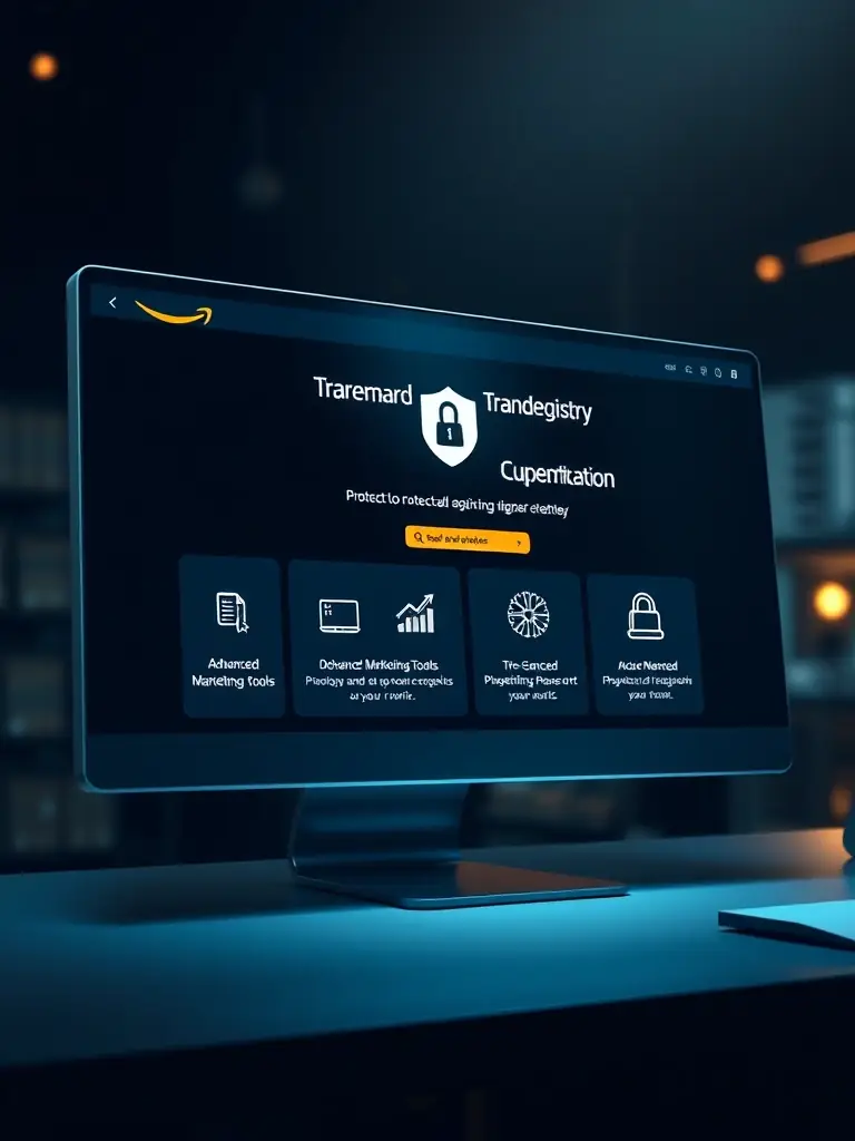 An image representing the Amazon Brand Registry interface, emphasizing trademark protection and access to advanced marketing tools.