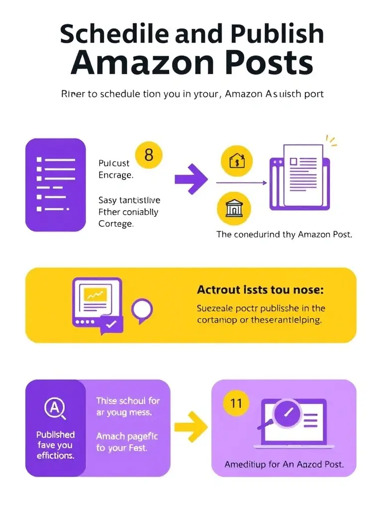 A graphic illustrating the process of scheduling and publishing Amazon Posts, highlighting the efficiency and time-saving benefits of the service.