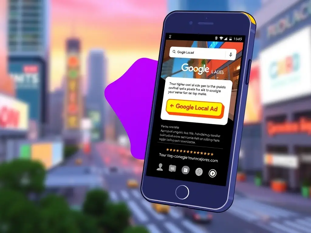 An image depicting a smartphone displaying a Google Local Ad with a prominent call-to-action button, emphasizing lead generation and customer engagement.