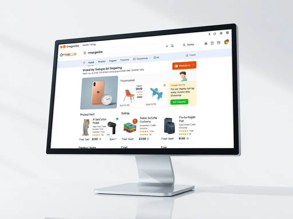 A screenshot of a Google Shopping ad featuring various products with prices and ratings, illustrating Omegacube's proficiency in managing effective Google Shopping campaigns.