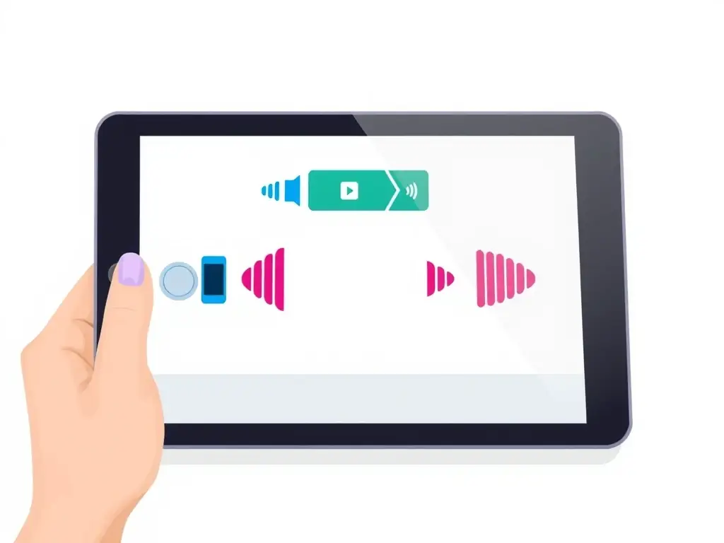 An image depicting a user interface with adjustable volume controls and captions for video content, demonstrating ADA compliance for auditory impairments.