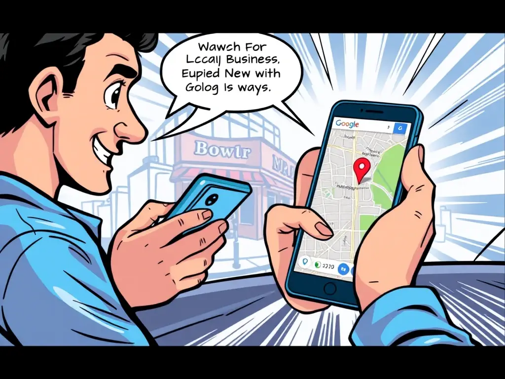 A visually appealing graphic demonstrating the process of a customer searching for a local business and then navigating to its location using Google Maps, highlighting the direct impact of GMB Local Ads on foot traffic.