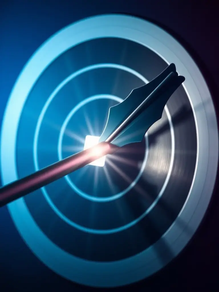A visual representation of a rising arrow piercing through a target, symbolizing improved ROI through effective SEO strategies implemented by Omegacube.
