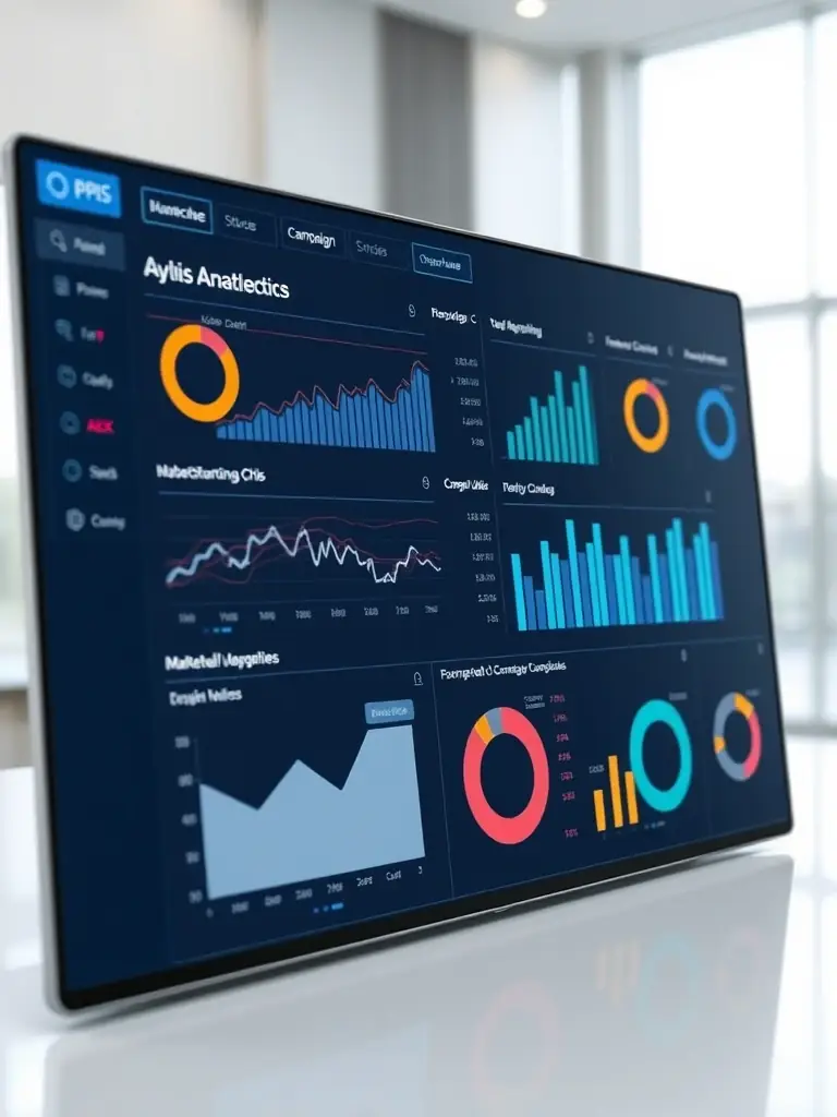A screenshot of Omegacube CRM's analytics dashboard, displaying key performance indicators (KPIs) related to marketing campaign performance.