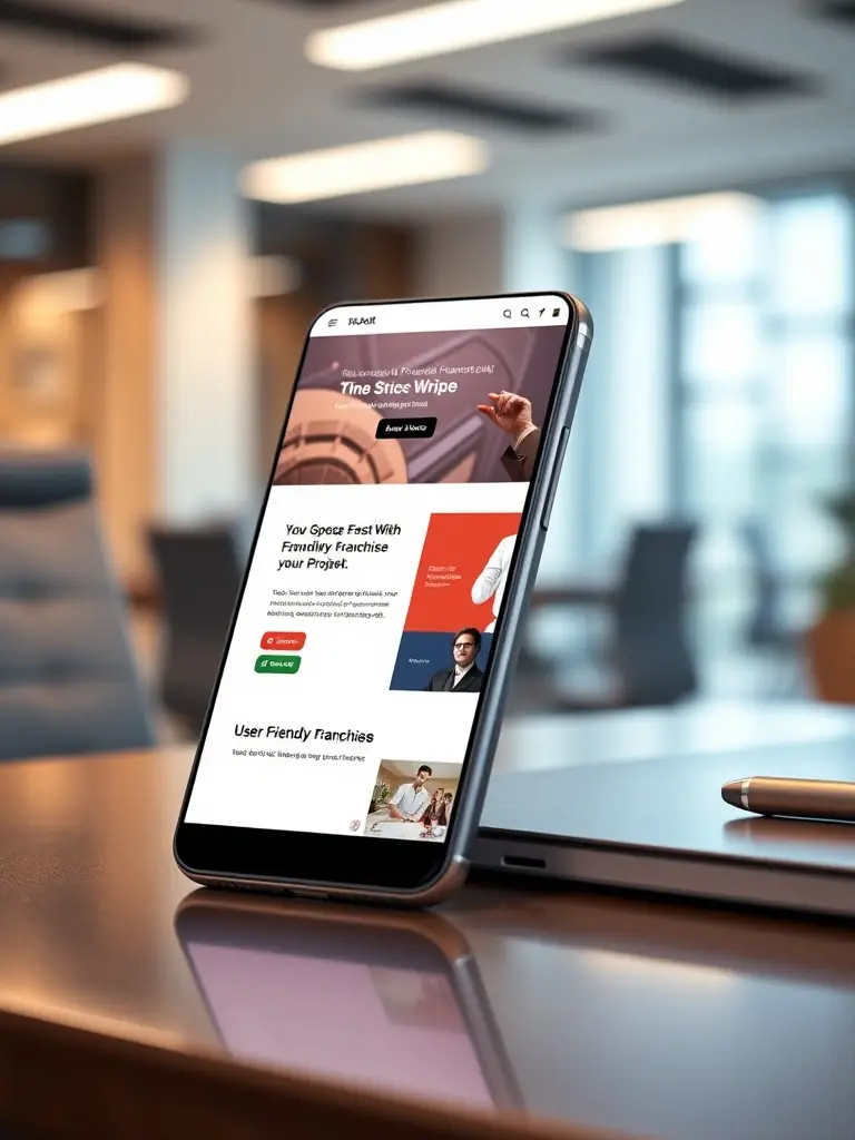 A visually appealing image showcasing a mobile phone displaying a well-designed and user-friendly franchise website.