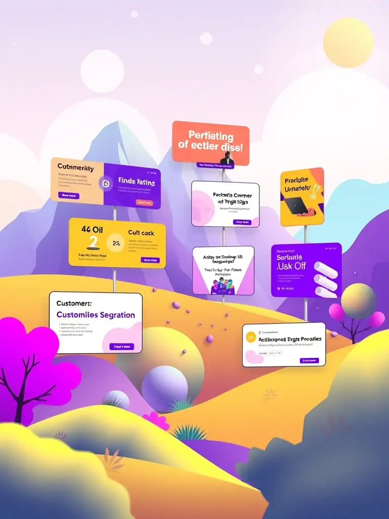 A graphic illustrating personalized ad experiences, with different ads tailored to various customer segments based on their behavior and preferences, showcasing Omegacube's targeting capabilities.