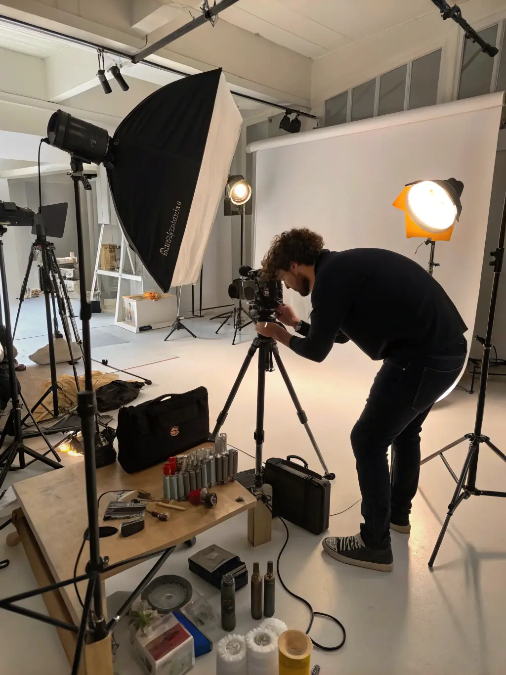 A photographer capturing high-quality images for a client's product catalog, demonstrating Omegacube's photography service.