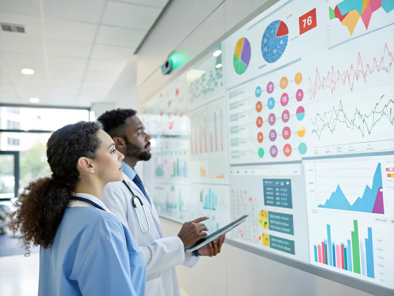 A visual representation of healthcare data analysis, illustrating predictive diagnostics and personalized treatment plans enabled by Omegacube's data science expertise.