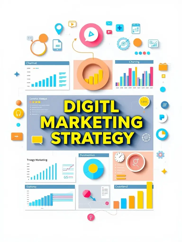 A visual representation of a comprehensive digital marketing strategy, including SEO, PPC, content, and web design, all interconnected.