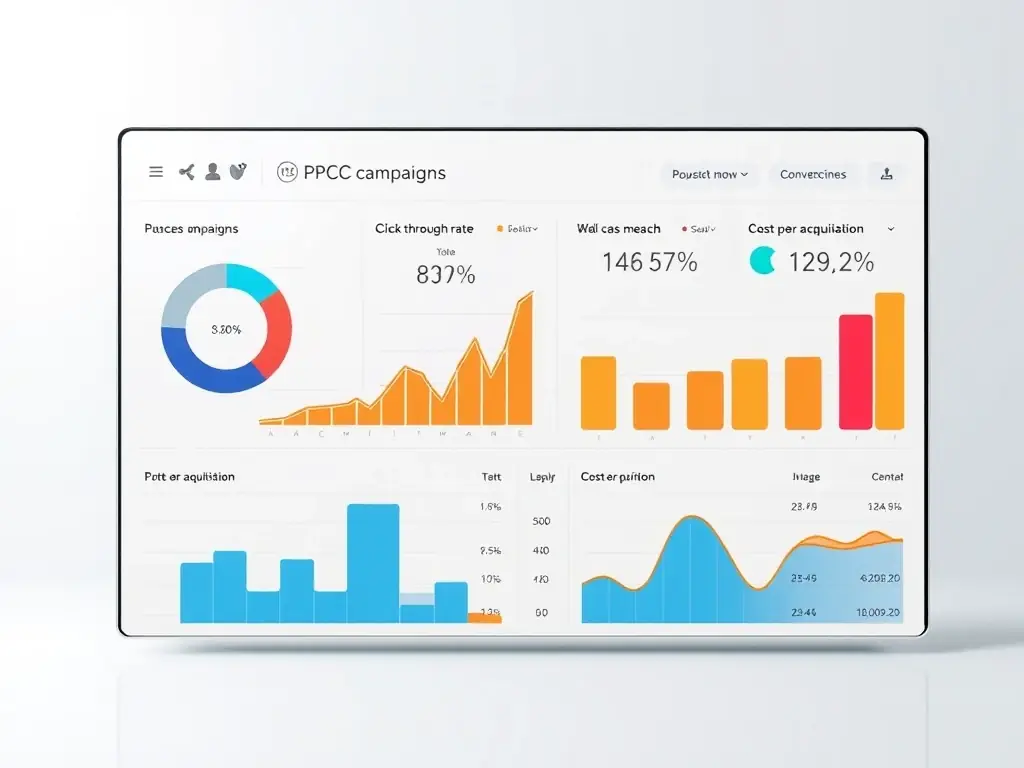 A dynamic PPC campaign dashboard displaying key metrics, such as click-through rates, conversion rates, and ROI, illustrating Omegacube Agency's expertise in PPC management.