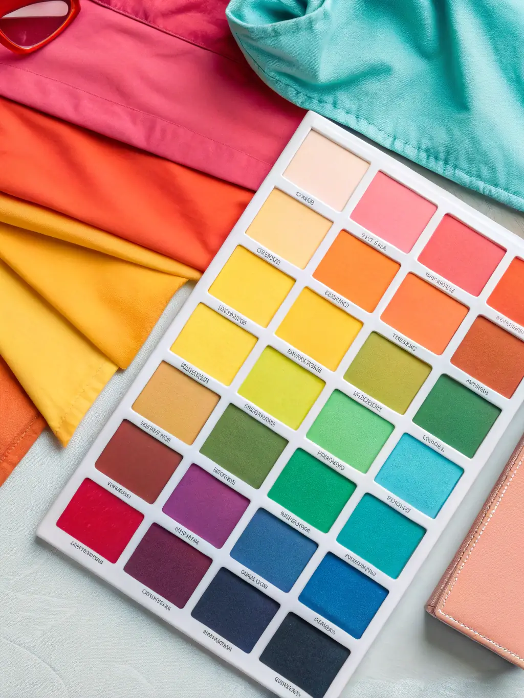 A visually appealing arrangement of various color swatches and palettes, showcasing different color combinations and their impact on brand perception, used to illustrate Omegacube's color scheme service.