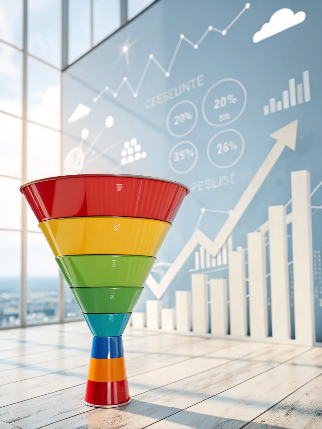 A visual representation of a website's conversion funnel, illustrating how optimized copy leads to higher conversion rates and increased sales for the business.