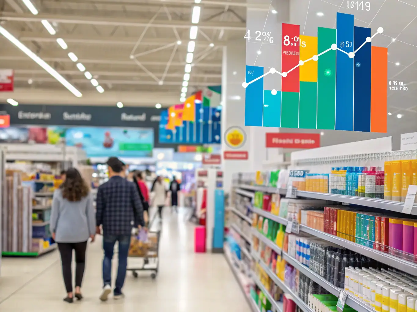 A vibrant image showcasing a data scientist analyzing complex datasets on multiple screens, with charts and graphs illustrating marketing trends and customer behavior.