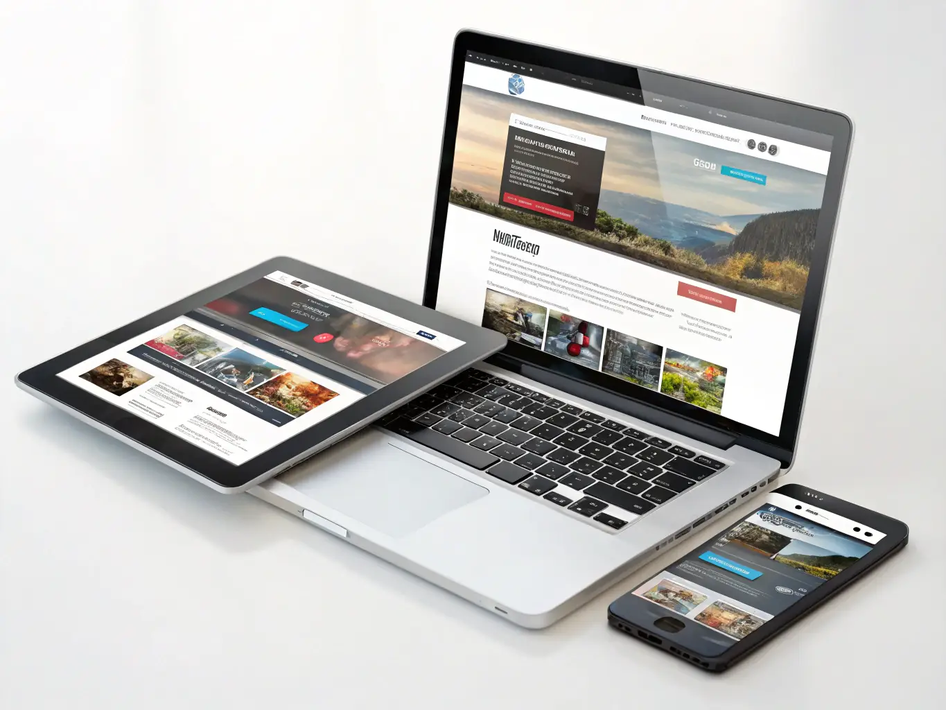 A photo of a website being displayed on various devices (desktop, tablet, smartphone) to illustrate the concept of responsive design and cross-platform compatibility, emphasizing the importance of a seamless user experience across all devices.
