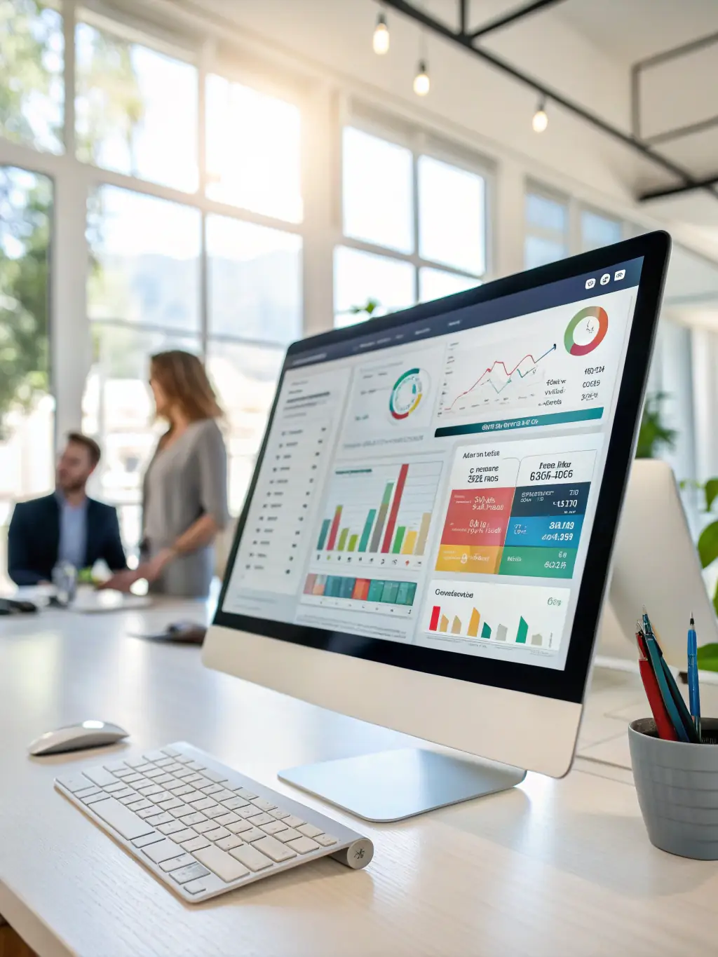A sleek, modern interface of a custom CRM software designed for digital marketing agencies, displaying client data, campaign performance metrics, and automated reporting tools.