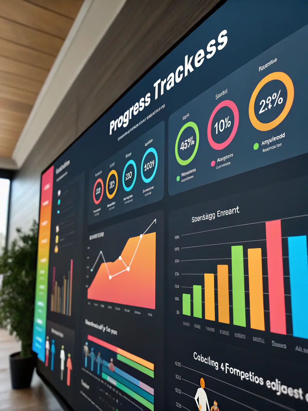 A dashboard displaying project progress with charts and graphs, representing Omegacube's daily or weekly reporting system.