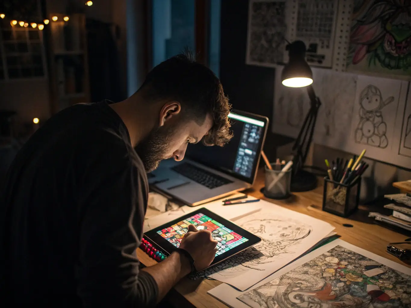 A professional graphic designer is creating a logo for a new brand, focusing on conveying the brand's values and personality through visual elements.