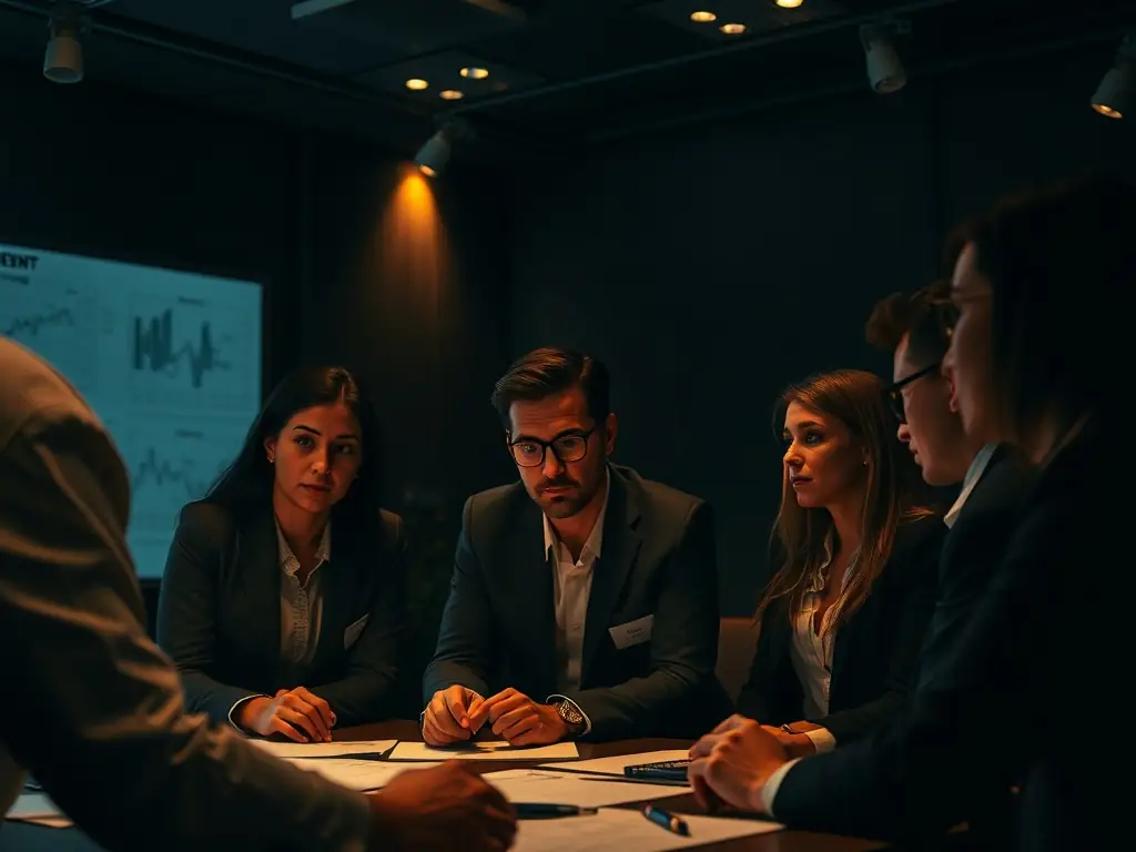 A group of business professionals intensely competing for media mentions, highlighting the competitive landscape of HARO outreach.