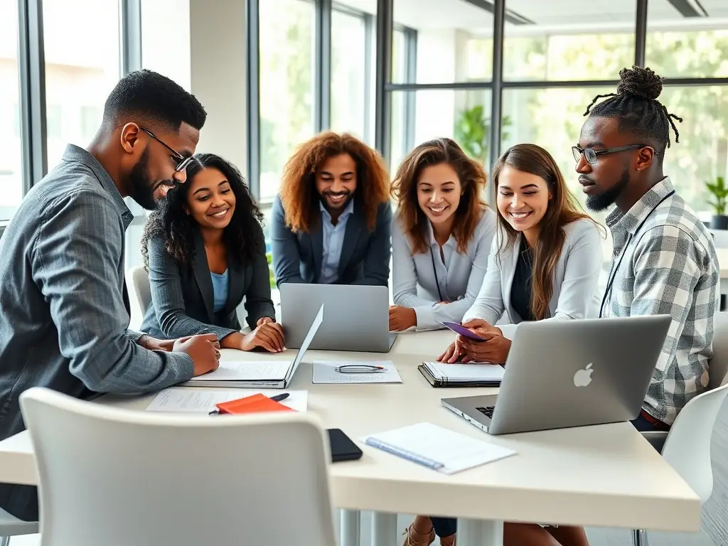 A photograph of a diverse group of people collaborating around a table, reviewing local market data and campaign performance reports, representing the importance of franchisee collaboration and localized targeting.