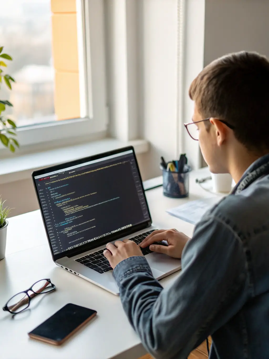 A professional ASP.NET developer working on a complex web application interface, showcasing clean code and efficient problem-solving in a digital marketing context.