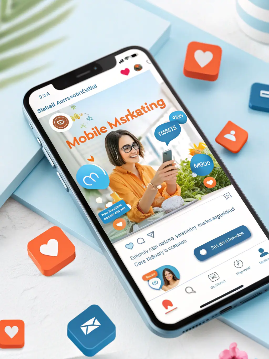 A mobile app interface demonstrating AI-driven ad targeting, personalized content delivery, and real-time campaign optimization for mobile marketing strategies.