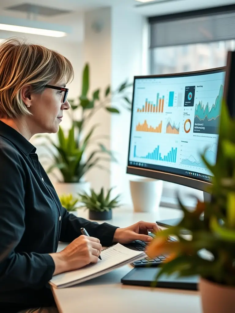 A professional photo of a data analyst reviewing online customer feedback on a computer screen, showcasing the initial step of ORM.