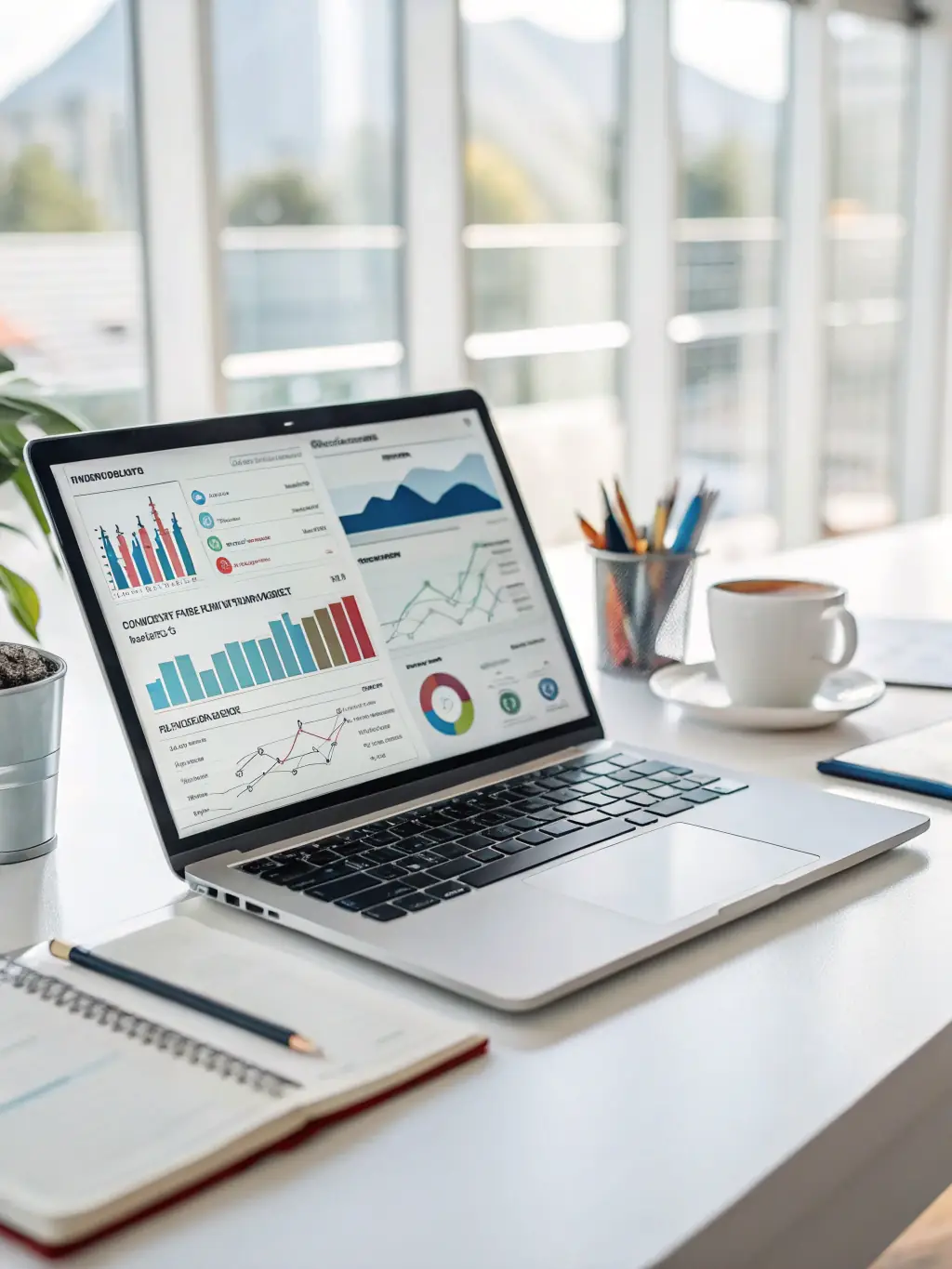 A professional business dashboard displaying SEO analytics data, with charts showing website traffic, keyword rankings, and conversion rates, emphasizing data-driven decision-making.