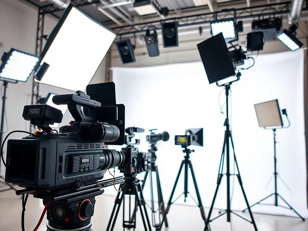 An image showing a customer testimonial video being recorded in a professional studio, with high-quality lighting and sound equipment, emphasizing the positive feedback from satisfied clients.