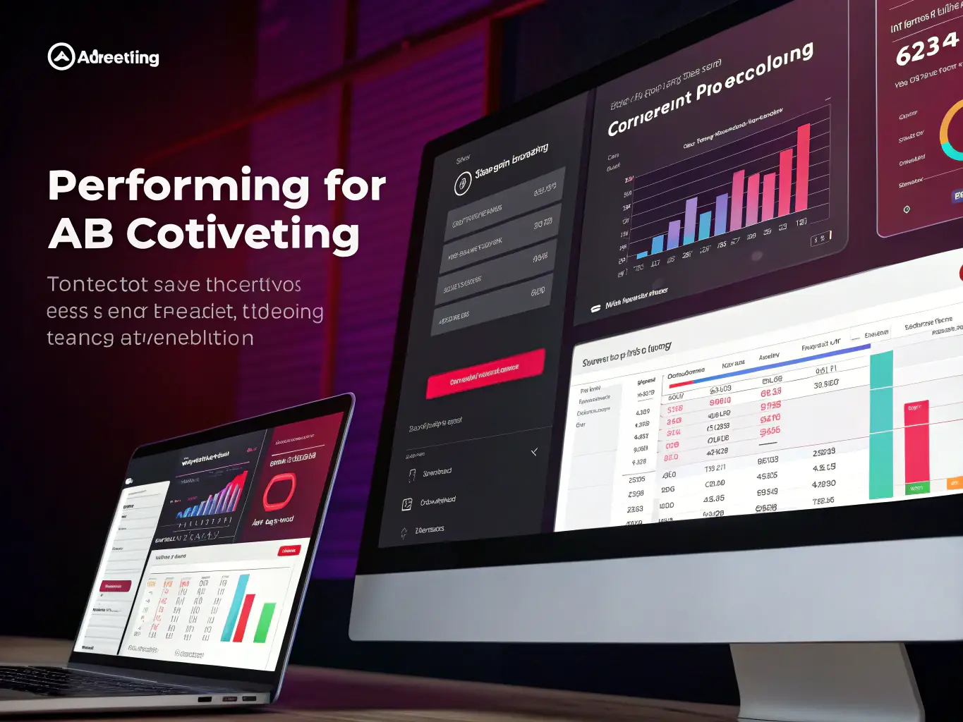 Two different ad creatives running side-by-side on a split-screen, illustrating A/B testing in action. The image should emphasize the process of comparing and contrasting ad performance.