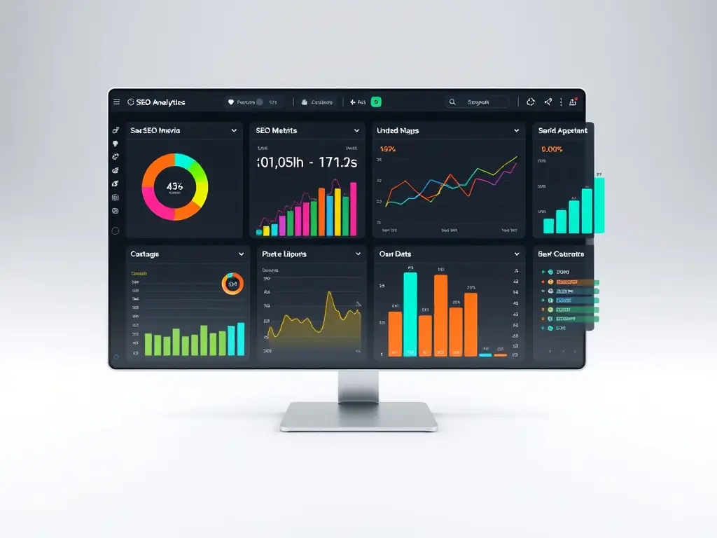 A dashboard displaying keyword rankings and search volume data, visualized with charts and graphs, indicating the performance of various keywords.