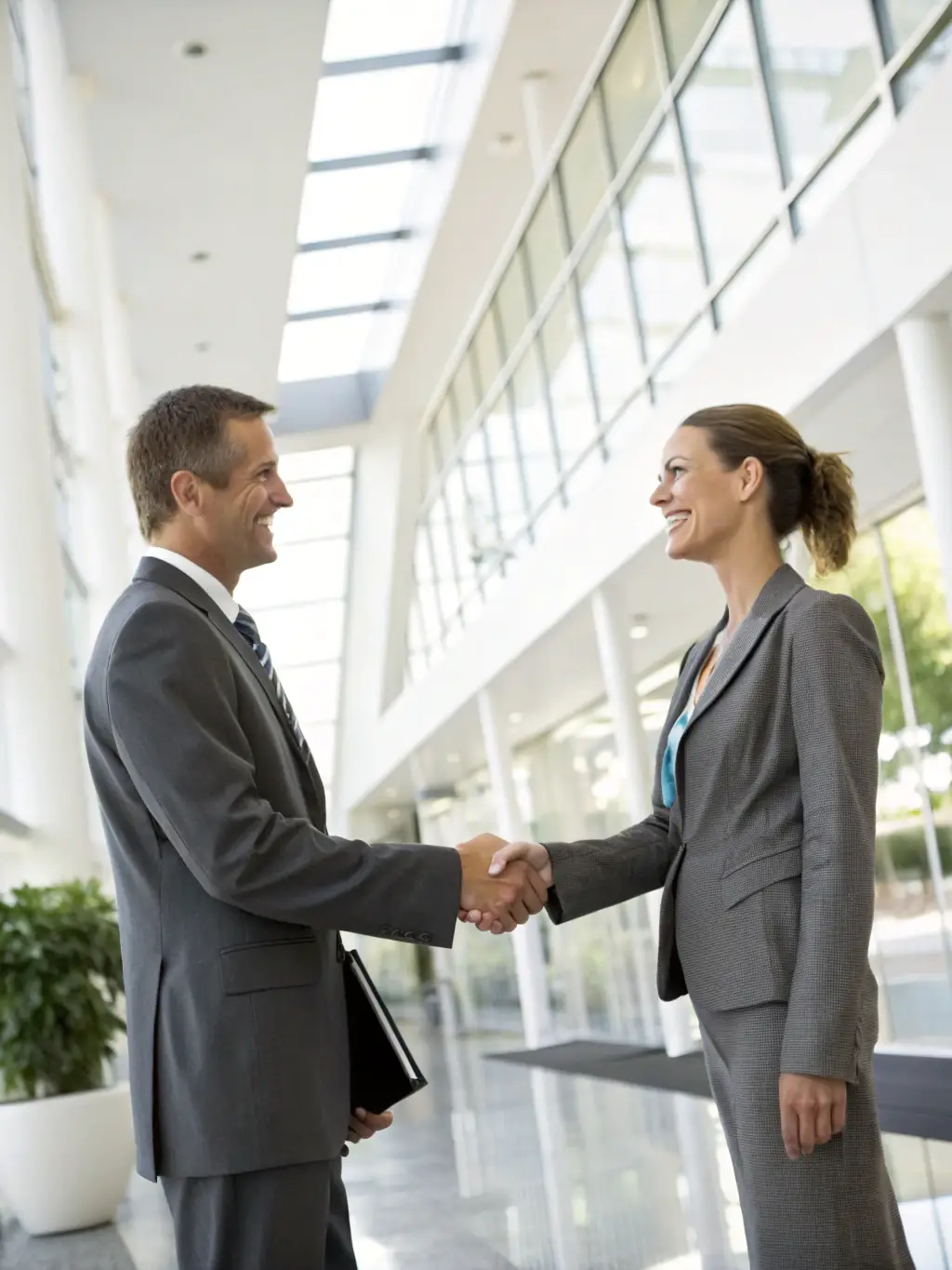 An image of a person confidently shaking hands with a journalist, illustrating the relationship-building aspect of Omegacube's Digital PR outreach.