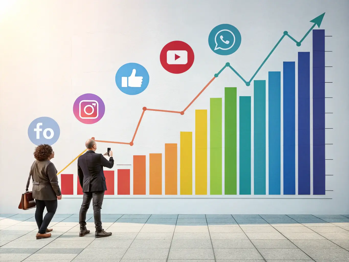 A dynamic graph showing social media engagement metrics, such as likes, shares, and comments, across different platforms. The graph highlights a clear upward trend, indicating successful social media strategies.