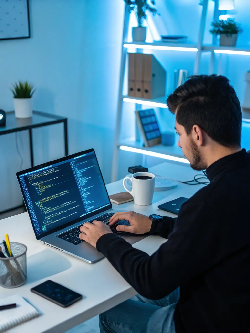 A developer coding and fixing accessibility issues on a website, highlighting the remediation process.