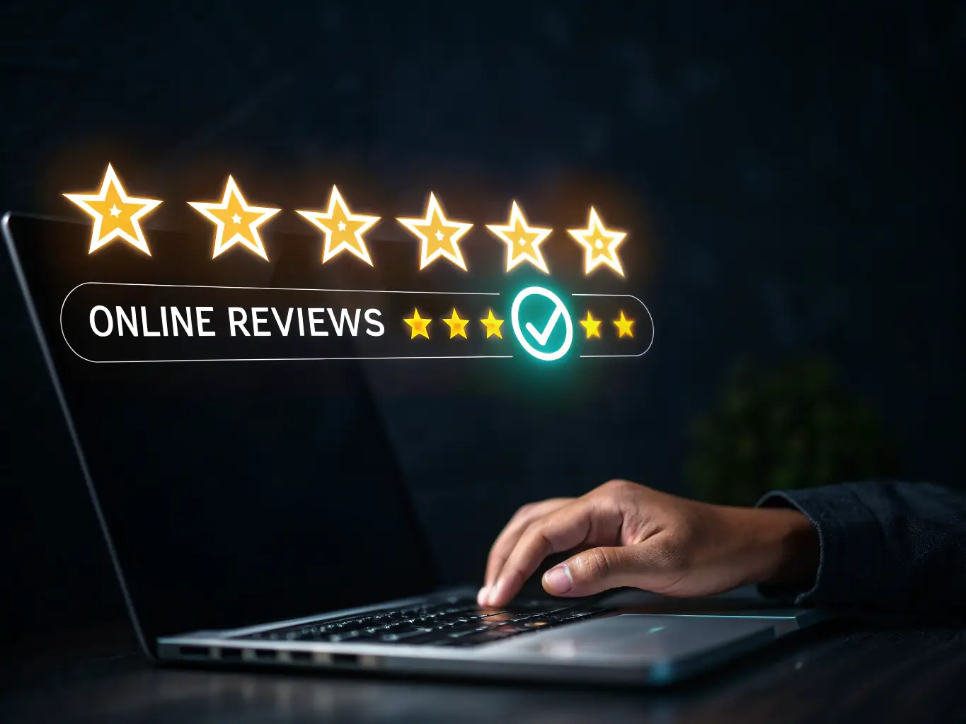 A graphic showing positive customer reviews and ratings displayed prominently on various online platforms (e.g., Google, Yelp, social media). The image highlights the importance of building customer confidence through positive reviews and accurate information.