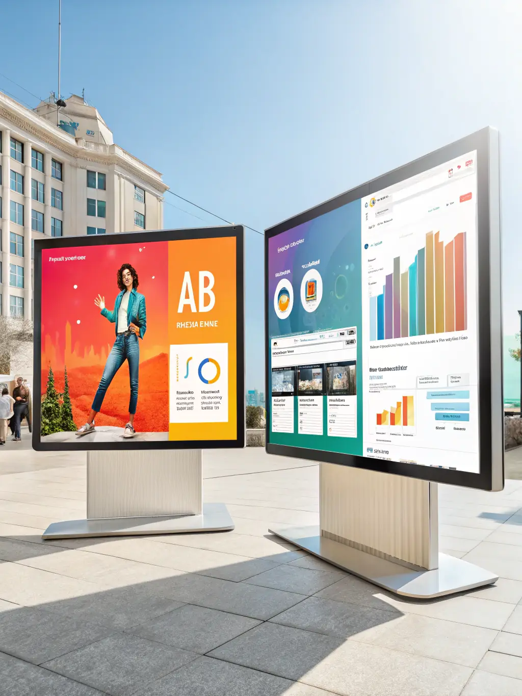 A visual representation of A/B testing in PPC ads, showing two different ad variations with highlighted key differences and performance metrics displayed side-by-side.