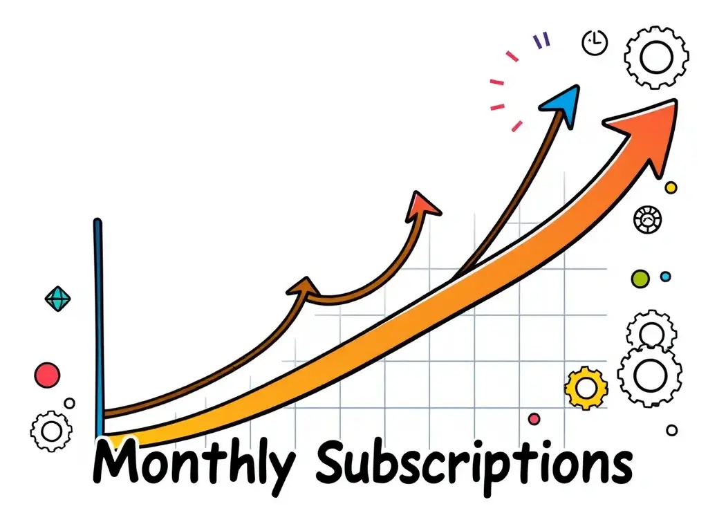 A digital illustration of a flexible graph that can be scaled up or down, representing the flexibility and scalability of monthly subscription services.