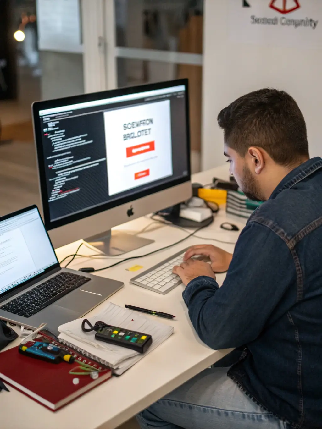 A website maintenance team member performing a security audit on a website, emphasizing Omegacube's commitment to website security.