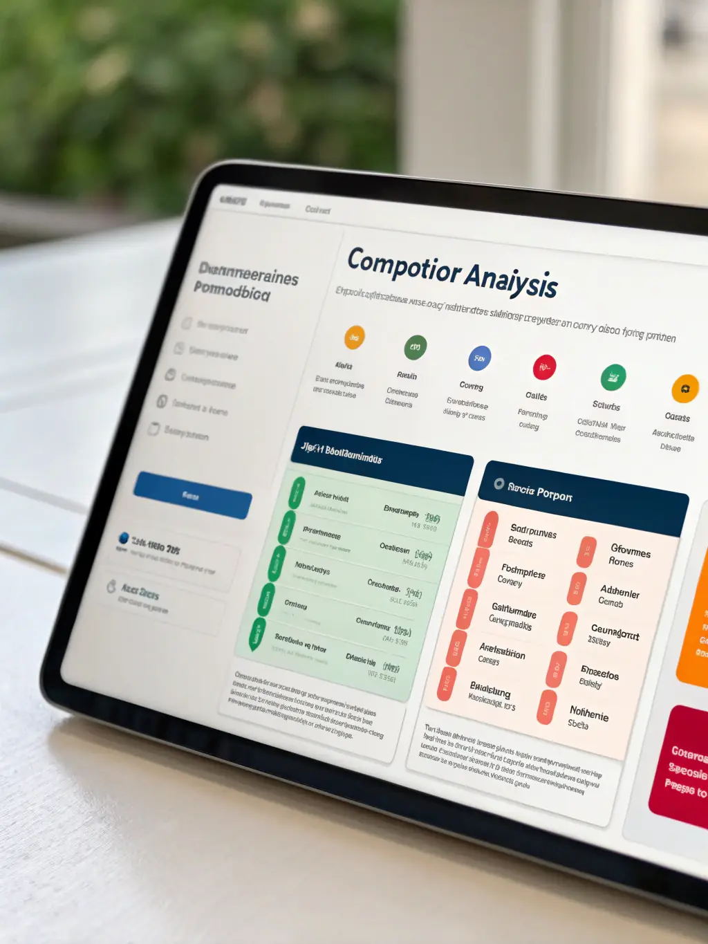A graphic illustrating a competitive analysis dashboard, highlighting key metrics and insights derived from competitor listings, representing Omegacube's strategic approach.