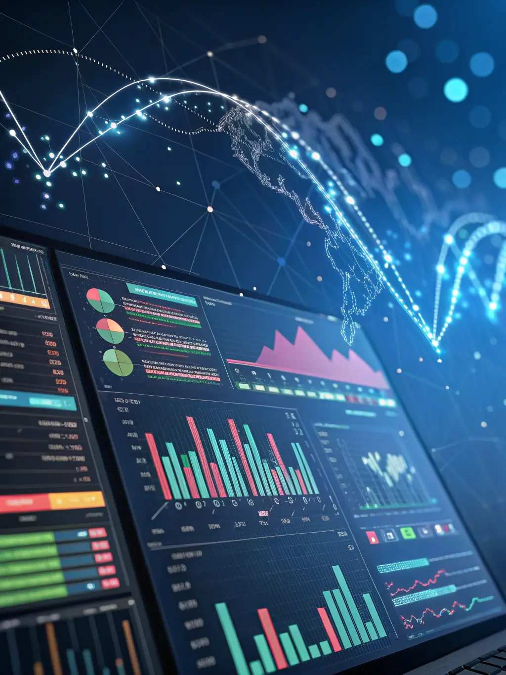 An image depicting a complex data analysis dashboard with AI-driven insights highlighted, showcasing the agency's data-driven strategies.