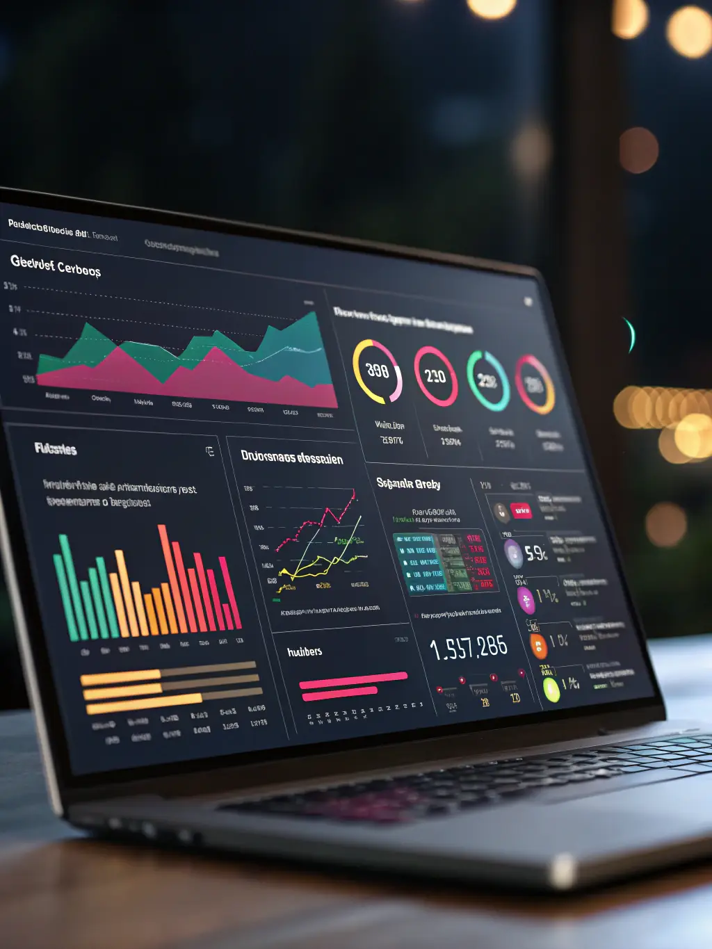 A detailed analytics dashboard displaying key performance indicators (KPIs) for an e-commerce website, such as conversion rates, traffic sources, and sales trends. The data is presented in clear, visually appealing charts and graphs.