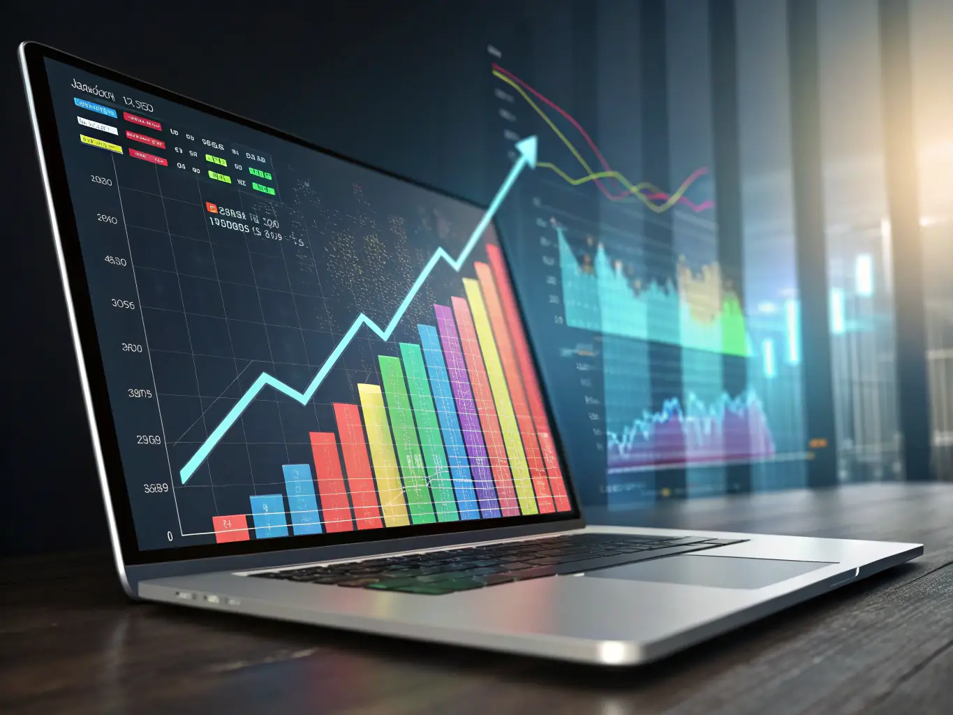 An image depicting a website's search engine ranking analysis, highlighting keywords and organic traffic growth.