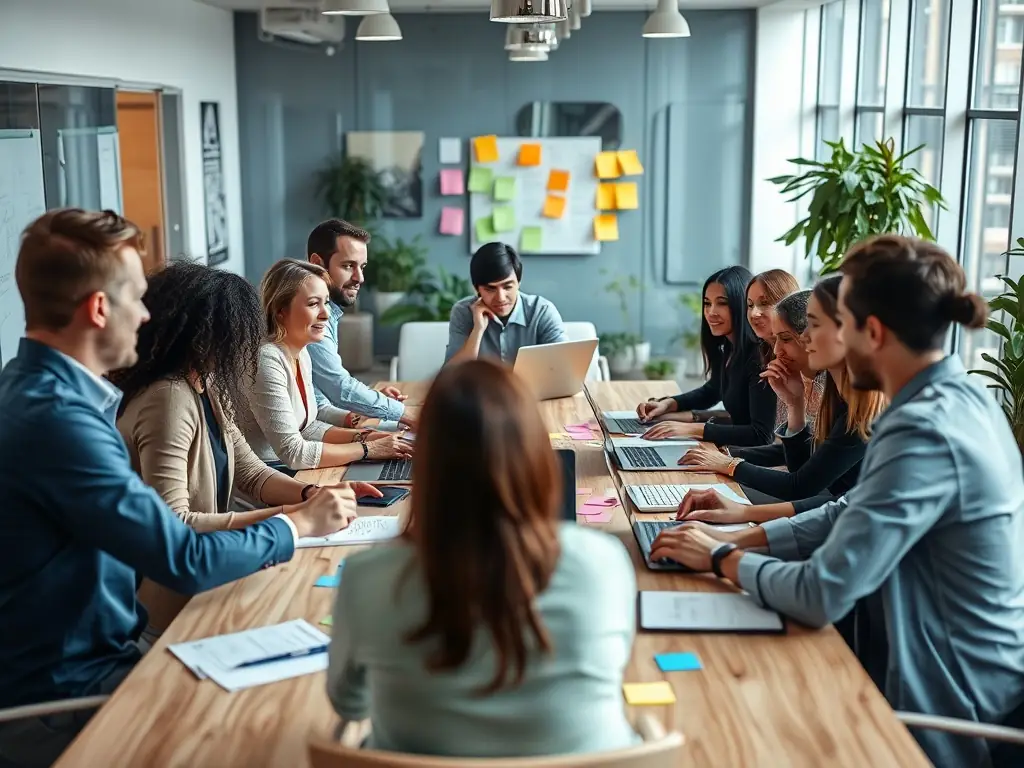 A professional team collaborating in a modern office space, symbolizing Omegacube's collaborative and innovative approach to eCommerce optimization.