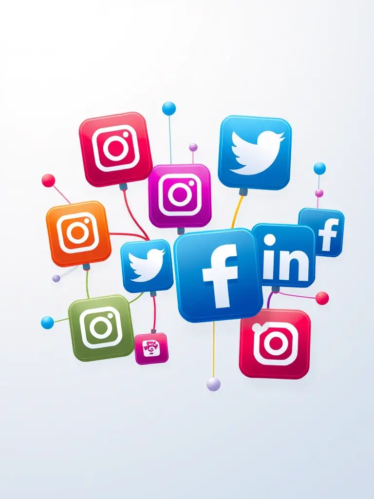 A vibrant graphic showing interconnected social media icons, representing the comprehensive reach of a well-managed social media campaign for OmegaQube.