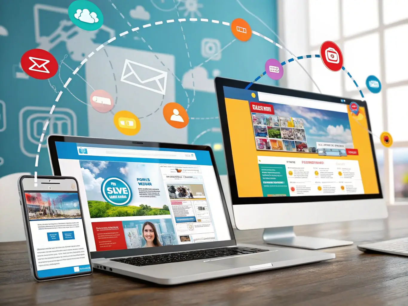 A visually appealing image illustrating a remarketing campaign, showing ads displayed across various platforms to re-engage potential customers.