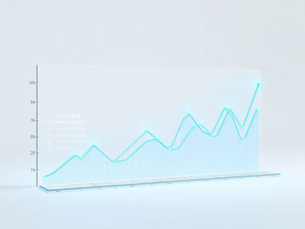 An image depicting a predictive model forecasting future market trends, with arrows indicating growth and potential opportunities for a digital marketing campaign.