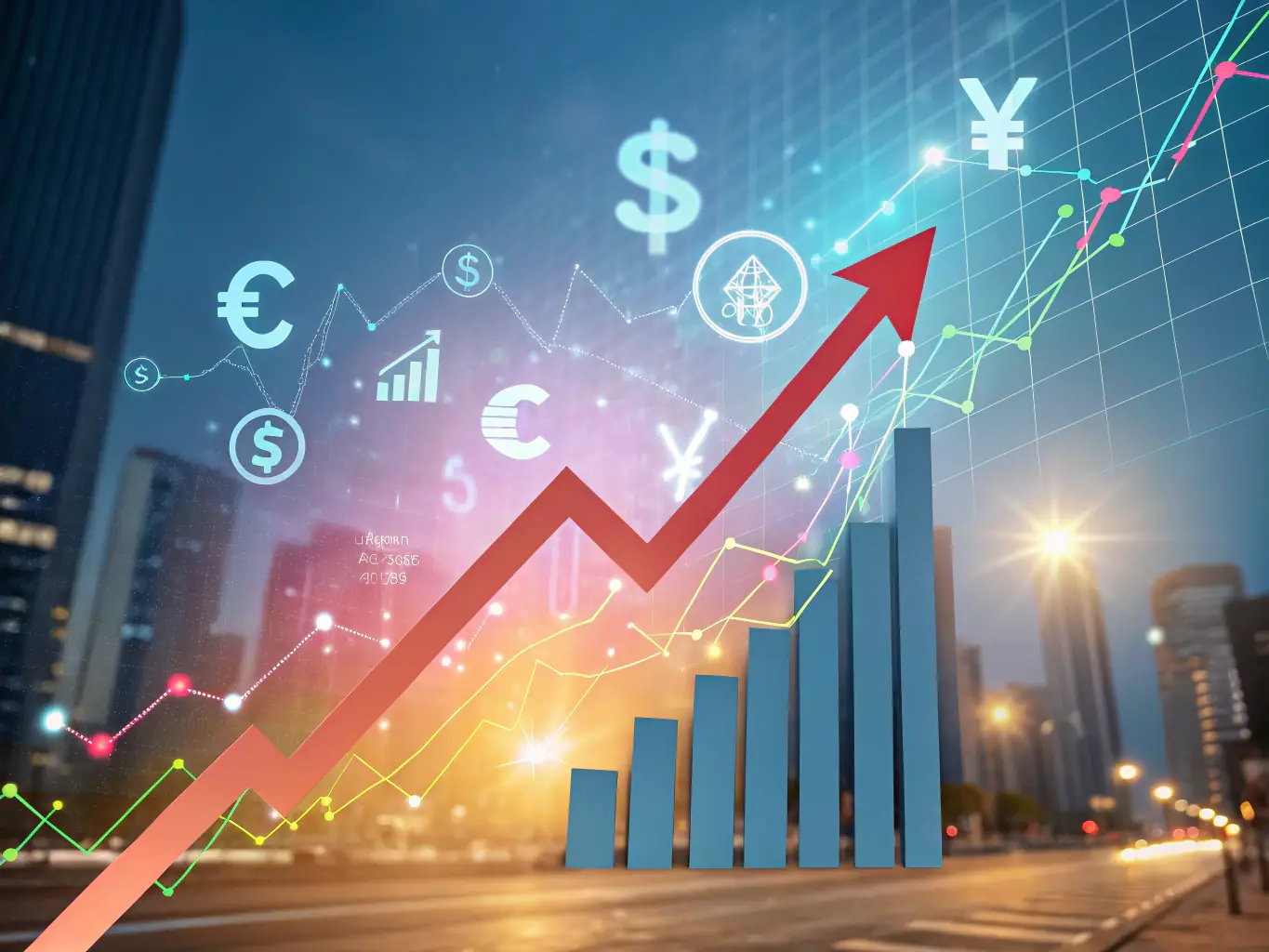 A vibrant image showing a graph trending upwards, symbolizing increased sales and revenue growth attributed to effective Amazon PPC campaigns, with the Omegacube logo subtly integrated.